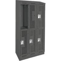 Casiers Clean Line, 2 niveaux, Bloc de 3, 36" x 12" x 82", Acier, Charbon, Rivet (assembl&eacute;), Perfor&eacute; Sécurité Médic