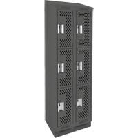 Clean Line Lockers, 3 -tier, Bank of 2, 24" x 18" x 82", Steel, Charcoal, Rivet (Assembled), Perforated Sécurité Médic