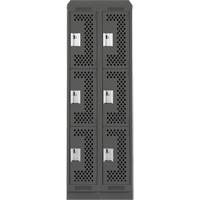 Clean Line Lockers, 3 -tier, Bank of 2, 24" x 18" x 82", Steel, Charcoal, Rivet (Assembled), Perforated Sécurité Médic