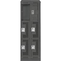Clean Line Lockers, 3 -tier, Bank of 2, 24" x 18" x 82", Steel, Charcoal, Rivet (Assembled), Perforated Sécurité Médic