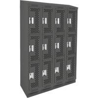 Clean Line Lockers, 3 -tier, Bank of 4, 48" x 18" x 82", Steel, Charcoal, Rivet (Assembled), Perforated Sécurité Médic