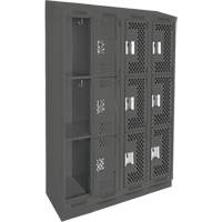 Clean Line Lockers, 3 -tier, Bank of 4, 48" x 18" x 82", Steel, Charcoal, Rivet (Assembled), Perforated Sécurité Médic