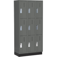 Concorde Heavy-Duty Lockers, 3 -tier, Bank of 3, 36" x 18" x 76", Steel, Charcoal, Welded (Assembled) Sécurité Médic