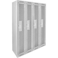 Clean Line Lockers, Bank of 4, 48" x 12" x 72", Steel, Grey, Rivet (Assembled), Perforated Sécurité Médic