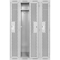 Clean Line Lockers, Bank of 4, 48" x 12" x 72", Steel, Grey, Rivet (Assembled), Perforated Sécurité Médic