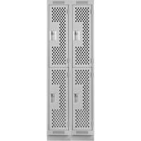 Casiers Clean Line, 2 niveaux, Bloc de 2, 24" x 15" x 76", Acier, Gris, Rivet (assembl&eacute;), Perfor&eacute; Sécurité Médic