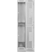 Casiers Clean Line, 2 niveaux, Bloc de 2, 24" x 15" x 76", Acier, Gris, Rivet (assembl&eacute;), Perfor&eacute; Sécurité Médic