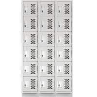 Clean-Line Perforated Lockerette, 6 -tier, Bank of 3, 12" x 72" x 12", Steel Sécurité Médic