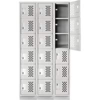 Clean-Line Perforated Lockerette, 6 -tier, Bank of 3, 12" x 72" x 12", Steel Sécurité Médic