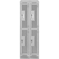 Casiers Clean Line, 2 niveaux, Bloc de 2, 24" x 12" x 82", Acier, Gris, Rivet (assembl&eacute;), Perfor&eacute; Sécurité Médic