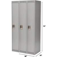 Lockers, Bank of 3, 36" x 18" x 72", Steel, Grey, Knocked Down Sécurité Médic