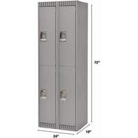 Lockers, 2 -tier, Bank of 2, 24" x 18" x 72", Steel, Grey, Knocked Down Sécurité Médic