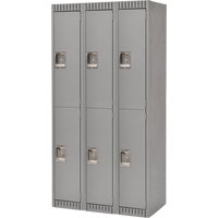 Lockers, 2 -tier, Bank of 3, 36" x 18" x 72", Steel, Grey, Knocked Down Sécurité Médic