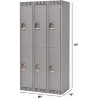 Lockers, 2 -tier, Bank of 3, 36" x 18" x 72", Steel, Grey, Knocked Down Sécurité Médic