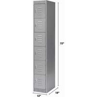 Lockers, 6 -tier, 12" x 18" x 72", Steel, Grey, Knocked Down Sécurité Médic