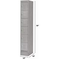 Lockers, 6 -tier, 12" x 18" x 76", Steel, Grey, Knocked Down Sécurité Médic
