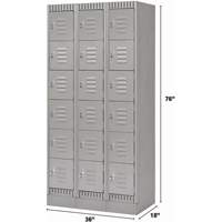 Lockers, 6 -tier, Bank of 3, 36" x 18" x 76", Steel, Grey, Knocked Down Sécurité Médic