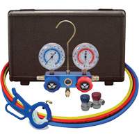 Automotive Manifold Gauge Set with Manual Couplers & 3-in-1 Side Mount Can Tap Valve Sécurité Médic