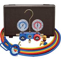 Dual Manifold Gauge Set with 3-in-1 Side Mount Can Tap Valve Sécurité Médic