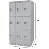 Casiers, 3 niveaux, Bloc de 3, 36" x 18" x 72", Acier, Gris, D&eacute;mont&eacute; Sécurité Médic