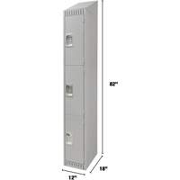 Lockers, 3 -tier, 12" x 18" x 82", Steel, Grey, Knocked Down Sécurité Médic