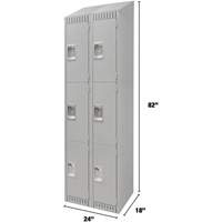 Lockers, 3 -tier, Bank of 2, 24" x 18" x 82", Steel, Grey, Knocked Down Sécurité Médic