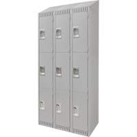 Lockers, 3 -tier, Bank of 3, 36" x 18" x 82", Steel, Grey, Knocked Down Sécurité Médic