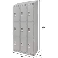 Lockers, 3 -tier, Bank of 3, 36" x 18" x 82", Steel, Grey, Knocked Down Sécurité Médic