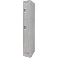 Lockers, 3 -tier, 12" x 18" x 76", Steel, Grey, Knocked Down Sécurité Médic