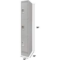 Lockers, 3 -tier, 12" x 18" x 76", Steel, Grey, Knocked Down Sécurité Médic