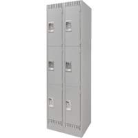 Lockers, 3 -tier, Bank of 2, 24" x 18" x 76", Steel, Grey, Knocked Down Sécurité Médic