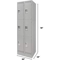 Lockers, 3 -tier, Bank of 2, 24" x 18" x 76", Steel, Grey, Knocked Down Sécurité Médic