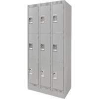 Lockers, 3 -tier, Bank of 3, 36" x 18" x 76", Steel, Grey, Knocked Down Sécurité Médic