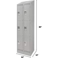 Casiers, 3 niveaux, Bloc de 2, 24" x 18" x 86", Acier, Gris, D&eacute;mont&eacute; Sécurité Médic