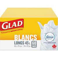 Sacs &agrave; ordures hauts 45 L avec Febreze, R&eacute;gulier, 24" la x 28" lo, Blanc Sécurité Médic