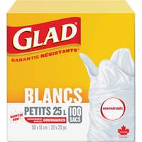 Petits sacs &agrave; ordures 25 L sans parfum, R&eacute;gulier, 20" la x 20" lo, Blanc Sécurité Médic