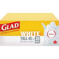 Tall 45L Unscented Garbage Bags, Regular, 24" W x 28" L, White Sécurité Médic