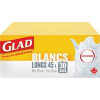 Tall 45L Unscented Garbage Bags, Regular, 24" W x 28" L, White Sécurité Médic