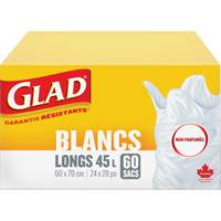 Tall 45L Unscented Garbage Bags, Regular, 24" W x 28" L, White Sécurité Médic