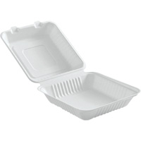 Contenants &agrave; charni&egrave;re pour nourriture compostable, Bagasse, Carr&eacute;e Sécurité Médic