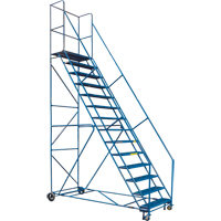 CSA-Certified Rolling Step Ladder with Locking Step, 14 Steps, 30" Step Width, 128" Platform Height, Steel Sécurité Médic
