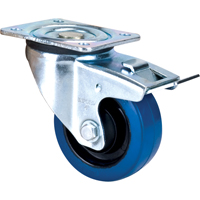 Roulette bleue, Pivotant avec frein, 4" (101,6 mm), Caoutchouc, 350 lb (158,8 kg) Sécurité Médic