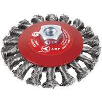 Knot Twisted Conical Bevel Brush, 6" Dia., 0.02" Fill, 5/8"-11 Arbor, Steel Sécurité Médic