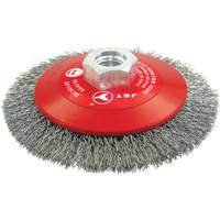 High-Performance Bevel Crimped Conical Brush, 4-1/2" Dia., 0.014" Fill, 5/8"-11 Arbor, Steel Sécurité Médic