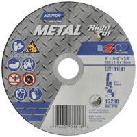 Meule &agrave; tronçonner m&eacute;tallique pour coupe &agrave; angle droit RightCut, 4-1/2" x 0,04", Arbre de 7/8", Type 01/41, Oxyde d'aluminium, 13580 Tr/min Sécurité Médic