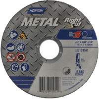 Meule &agrave; tronçonner m&eacute;tallique pour coupe &agrave; angle droit RightCut, 4-1/2" x 0,045", Arbre de 7/8", Type 01/41, Oxyde d'aluminium, 13580 Tr/min Sécurité Médic