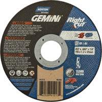 Meule &agrave; tronçonner pour coupe &agrave; angle droit RightCut Gemini, 4-1/2" x 0,045", Arbre de 7/8", Type 01/41, Oxyde d'aluminium, 13580 Tr/min Sécurité Médic