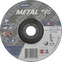 Meule &agrave; tronçonner m&eacute;tallique pour coupe &agrave; angle droit RightCut, 6" x 0,045", Arbre de 7/8", Type 27/42, Oxyde d'aluminium, 10190 Tr/min Sécurité Médic