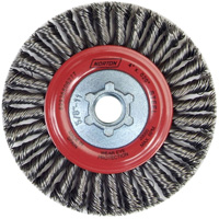Brosse &agrave; fils nou&eacute;s pour cordons de soudure pour meuleuse angulaire, Dia. 4", Fils 0,02", Arbre 5/8"-11, Acier Sécurité Médic