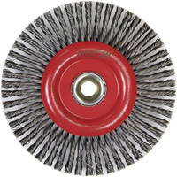 Brosse &agrave; fils nou&eacute;s pour cordons de soudure pour meuleuse angulaire, Dia. 6", Fils 0,02", Arbre 5/8"-11, Acier Sécurité Médic